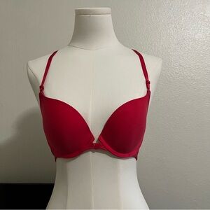 Victoria's Secret Cherry Red Sexy Plunge Push Up Bra Strapy Open Back 34B EUC